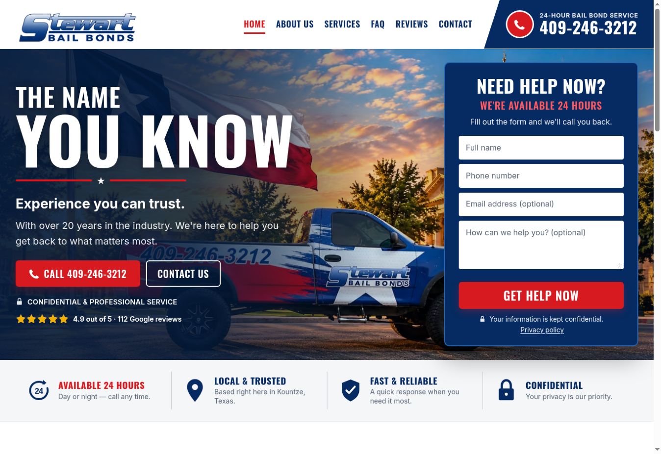 Stewart Bail Bonds website homepage, built by Internet Heads